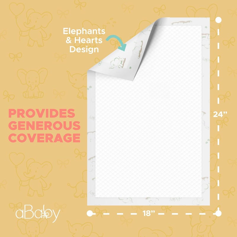 ABABY REFRESH Disposable Changing Pads for Baby (50 Pack) Super Soft and Ultra Absorbent Baby Changing Pad - Leak Proof Diaper Changing Pads for Stress-Free Baby Diaper Changes - Green Elephant - Image 3